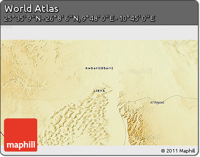 Physical 3D Map of the Area around 25° 51' 37" N, 10° 16' 30" E