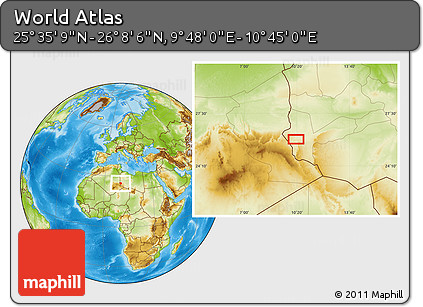 Physical Location Map of the Area around 25° 51' 37" N, 10° 16' 30" E