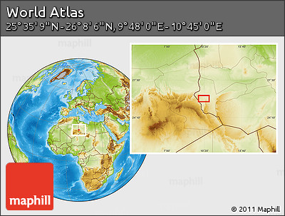 Physical Location Map of the Area around 25° 51' 37" N, 10° 16' 30" E