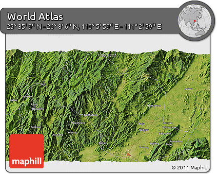 Satellite 3D Map of the Area around 25° 51' 37" N, 110° 34' 29" E