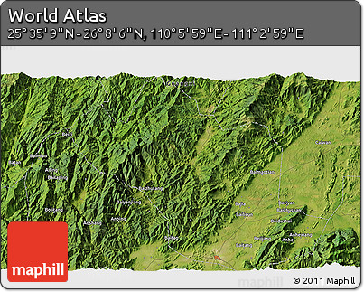 Satellite 3D Map of the Area around 25° 51' 37" N, 110° 34' 29" E