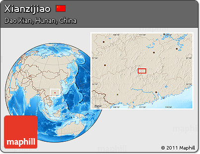 Shaded Relief Location Map of Xianzijiao