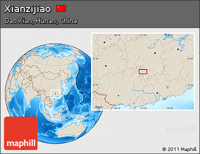 Shaded Relief Location Map of Xianzijiao