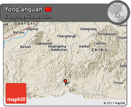 Shaded Relief Panoramic Map of Yong'anguan