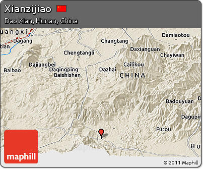 Shaded Relief Panoramic Map of Xianzijiao