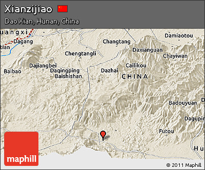 Shaded Relief Panoramic Map of Xianzijiao