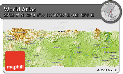 Physical Panoramic Map of the Area around 25° 51' 37" N, 112° 16' 30" E
