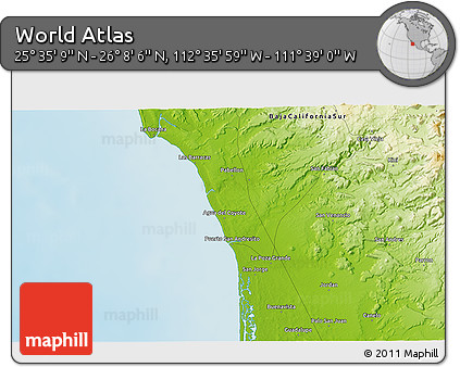 Physical 3D Map of the Area around 25° 51' 37" N, 112° 7' 30" W
