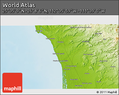 Physical 3D Map of the Area around 25° 51' 37" N, 112° 7' 30" W