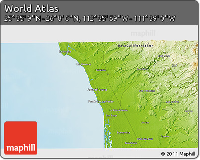 Physical 3D Map of the Area around 25° 51' 37" N, 112° 7' 30" W