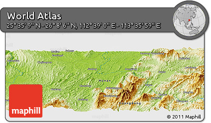 Physical Panoramic Map of the Area around 25° 51' 37" N, 113° 7' 30" E