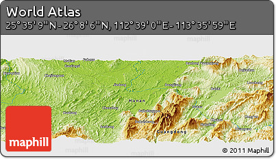 Physical Panoramic Map of the Area around 25° 51' 37" N, 113° 7' 30" E