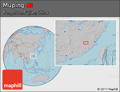 Gray Location Map of Muping, hill shading