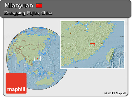Savanna Style Location Map of Mianyuan, hill shading