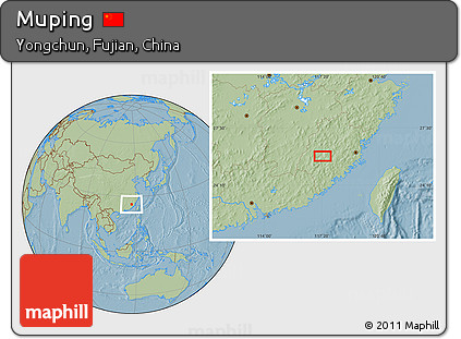Savanna Style Location Map of Muping, hill shading