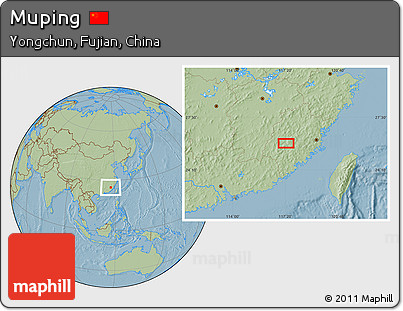 Savanna Style Location Map of Muping, hill shading