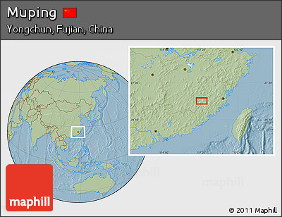 Savanna Style Location Map of Muping, hill shading