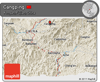 Shaded Relief Panoramic Map of Cangping