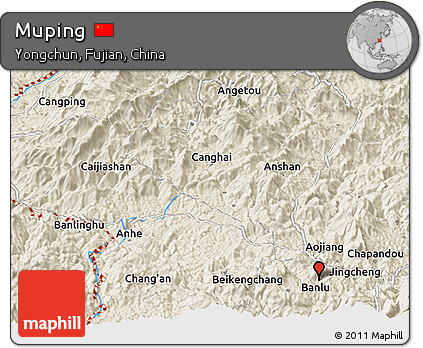 Shaded Relief Panoramic Map of Muping