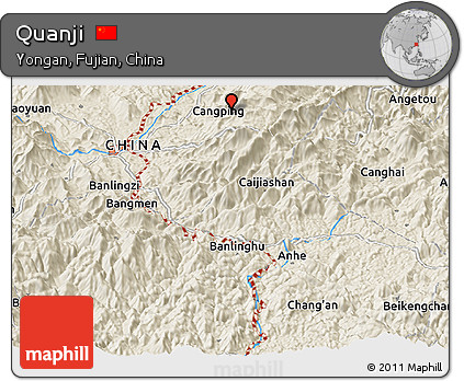 Shaded Relief Panoramic Map of Quanji