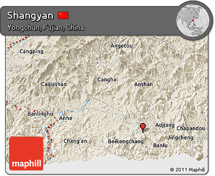 Shaded Relief Panoramic Map of Shangyan
