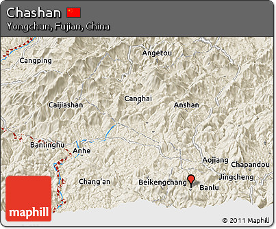 Shaded Relief Panoramic Map of Chashan