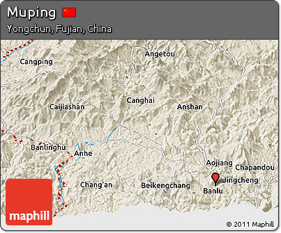 Shaded Relief Panoramic Map of Muping
