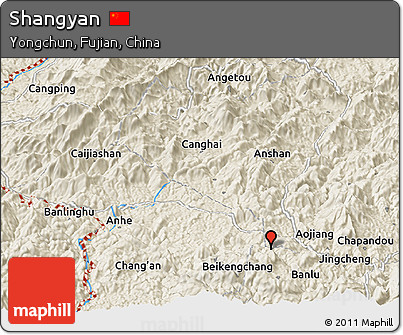 Shaded Relief Panoramic Map of Shangyan