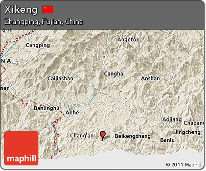 Shaded Relief Panoramic Map of Xikeng