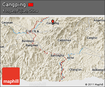 Shaded Relief Panoramic Map of Cangping