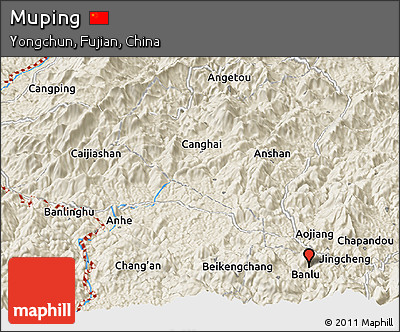 Shaded Relief Panoramic Map of Muping