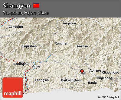 Shaded Relief Panoramic Map of Shangyan