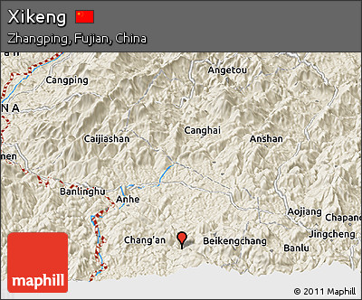 Shaded Relief Panoramic Map of Xikeng