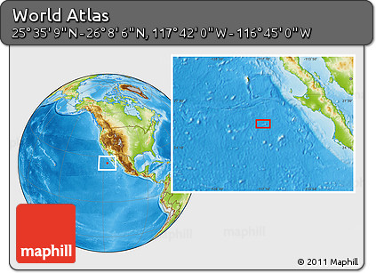Physical Location Map of the Area around 25° 51' 37" N, 117° 13' 29" W