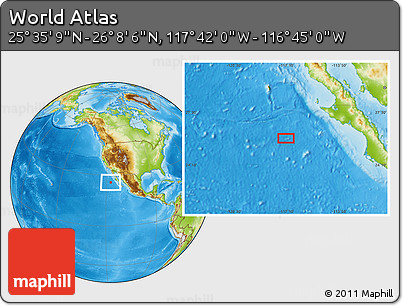 Physical Location Map of the Area around 25° 51' 37" N, 117° 13' 29" W