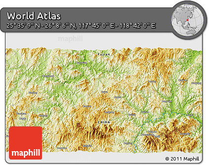 Physical 3D Map of the Area around 25° 51' 37" N, 118° 13' 29" E