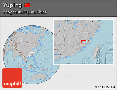 Gray Location Map of Yuping, hill shading