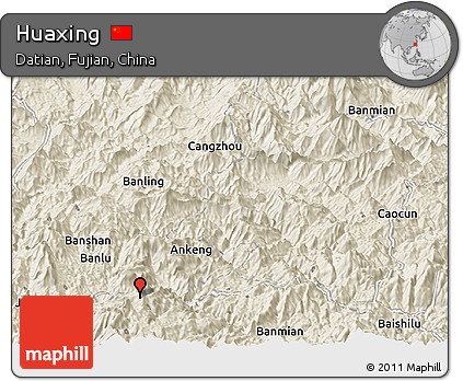 Shaded Relief Panoramic Map of Huaxing