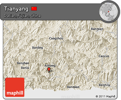 Shaded Relief Panoramic Map of Tianyang