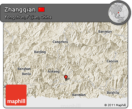Shaded Relief Panoramic Map of Zhangqian