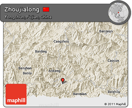 Shaded Relief Panoramic Map of Zhoujialong