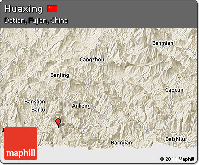 Shaded Relief Panoramic Map of Huaxing