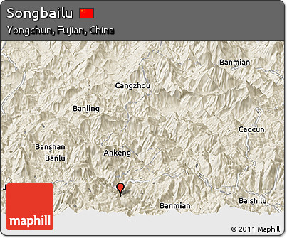 Shaded Relief Panoramic Map of Songbailu