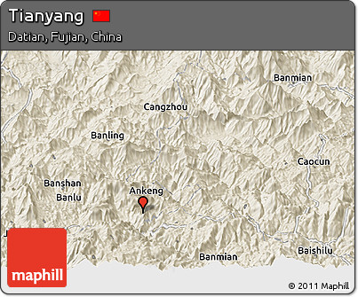 Shaded Relief Panoramic Map of Tianyang
