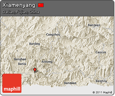 Shaded Relief Panoramic Map of Xiamenyang