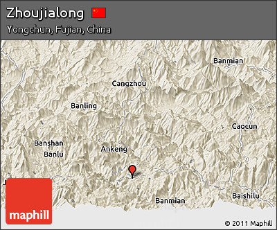 Shaded Relief Panoramic Map of Zhoujialong