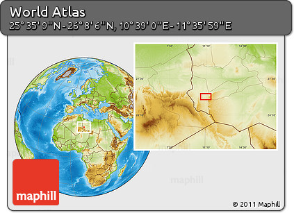 Physical Location Map of the Area around 25° 51' 37" N, 11° 7' 30" E