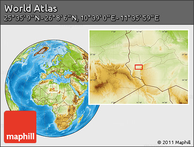 Physical Location Map of the Area around 25° 51' 37" N, 11° 7' 30" E