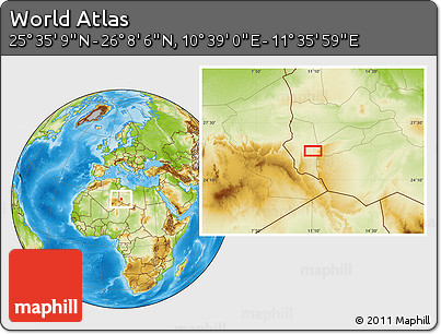 Physical Location Map of the Area around 25° 51' 37" N, 11° 7' 30" E
