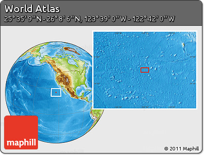 Physical Location Map of the Area around 25° 51' 37" N, 123° 10' 30" W